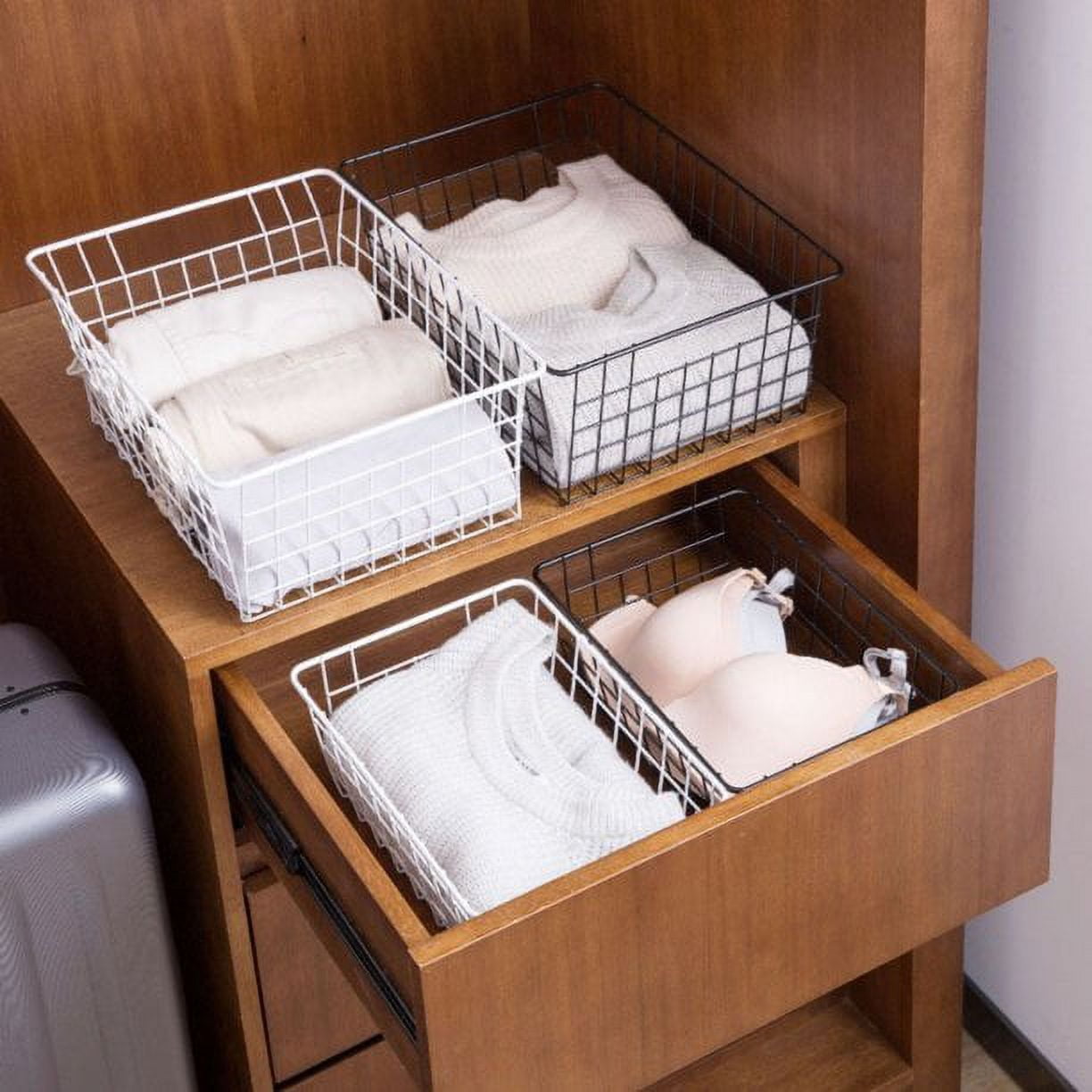 Wire Storage Baskets,  1 Pcs Wire Baskets for Storage Pantry, Black Wire Basket,Wire Baskets For Organizing, Countertop, Closet, Bedroom, Bathroom, Make Life Tidier Metal Basket,Large