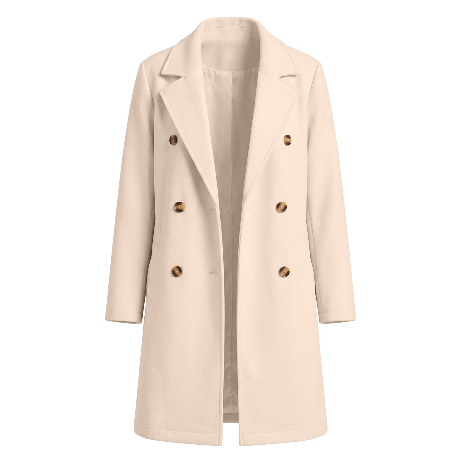 SONXAHE Double Breasted Wool Blend Coat For Women Lapel Long Sleeve Outerwear Mid Length Overcoat