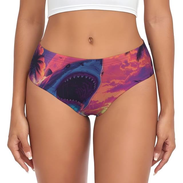 Fotbe Hawaiian Island Beach Shark Calzones Estampados para Mujer – Ropa Interior de Algodón, Cómoda, Suave y Elástica-Small