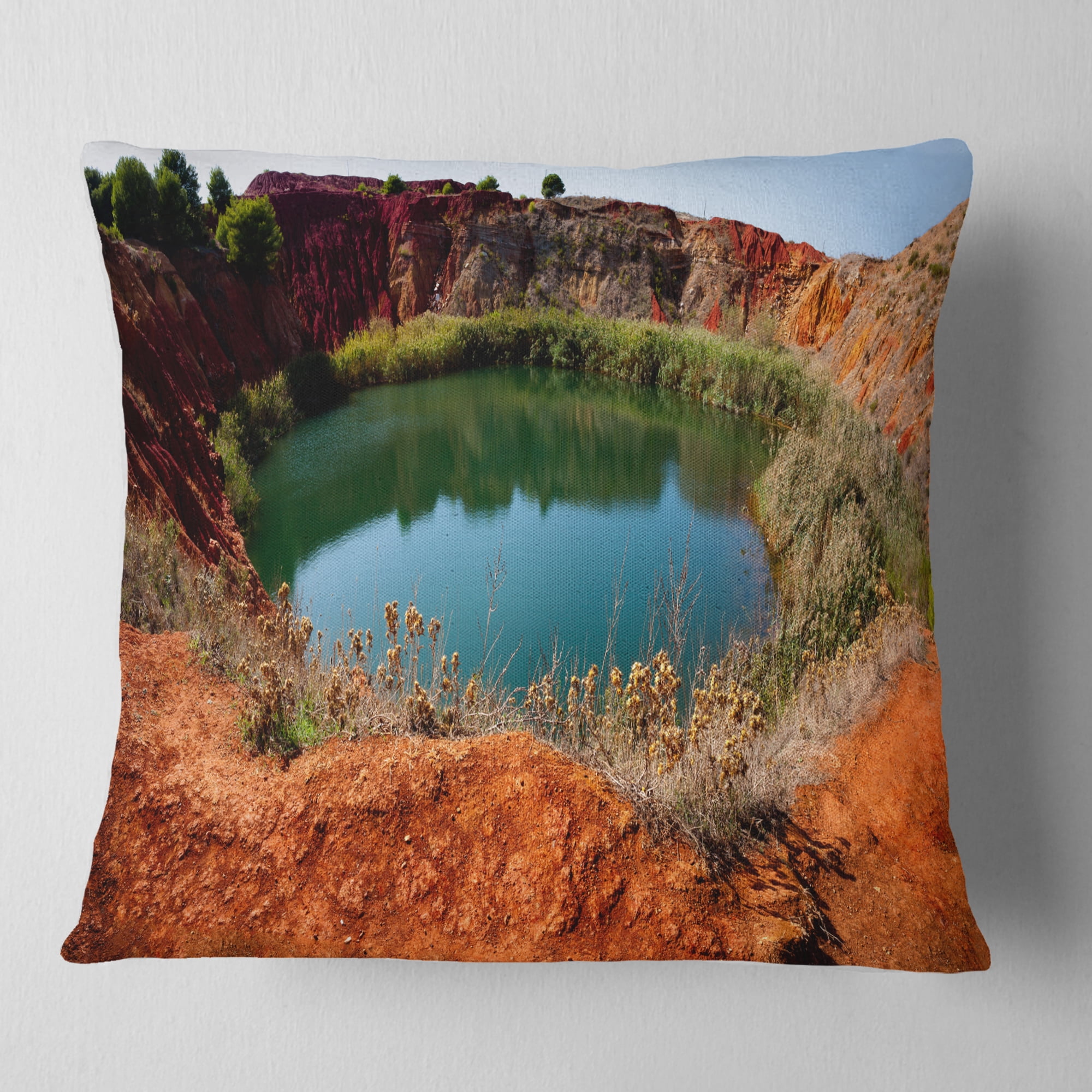 Designart Bauxite Mine with Lake - Landscape Photo Throw Pillow - 16x16
