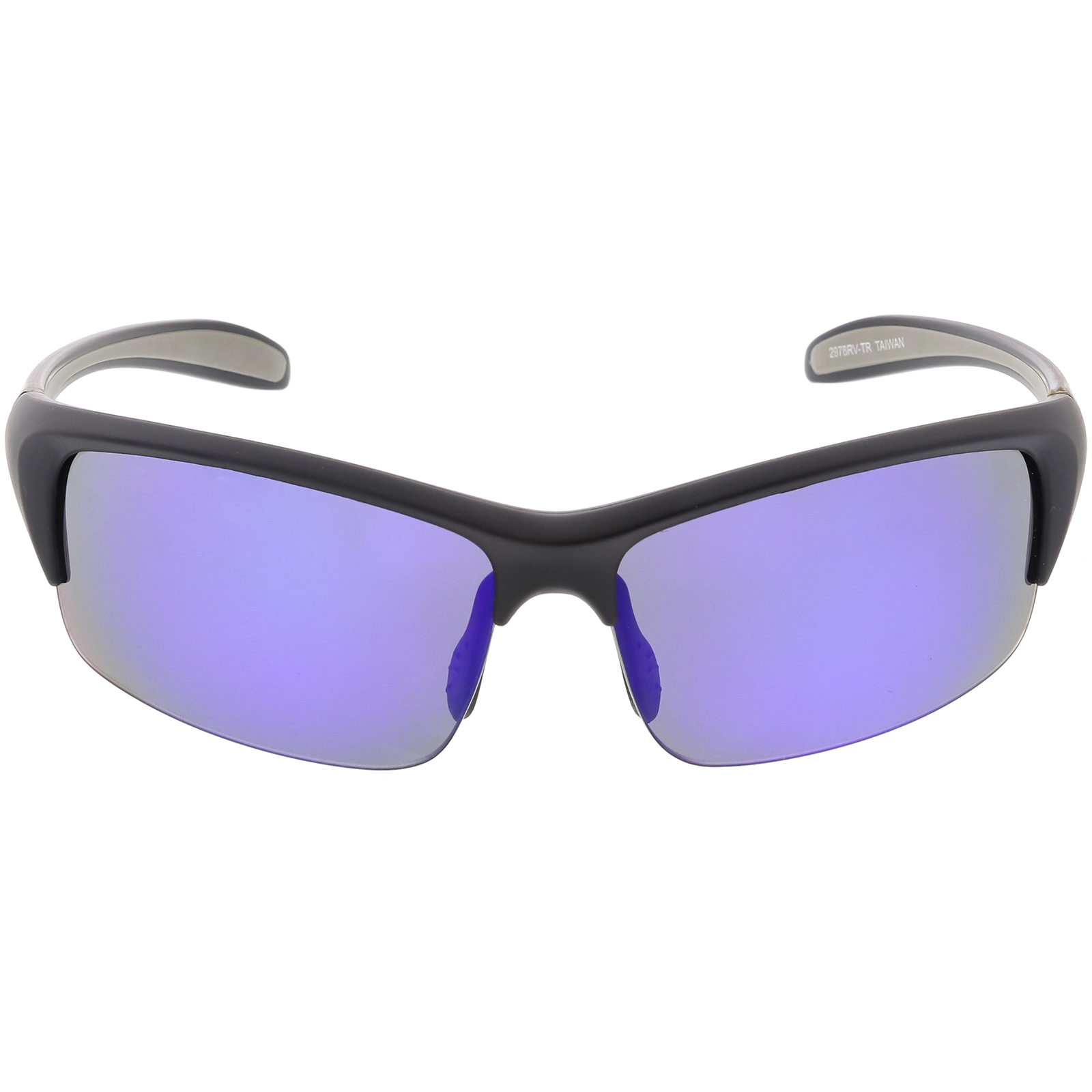 Semi Rimless Tr 90 Wrap Sports Sunglasses Slim Arms Mirrored Lens 65mm Matte Black Blue 