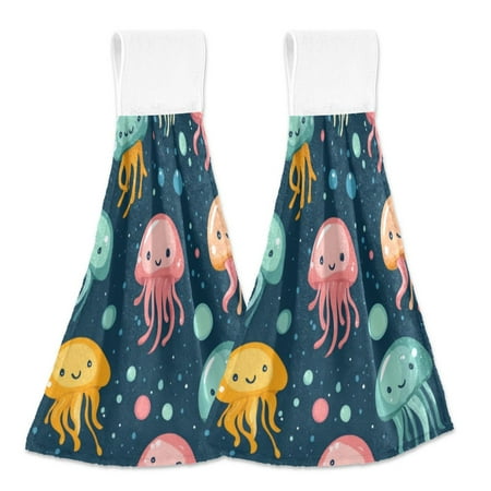 

2 Bathroom Towels Kitchen Towels 18.2x14In Velcro Hand Wipes Dish Cloths & Dish Towels Washroom Towels Face Towel Hand Wipes Lovely Colored Jellyfish
