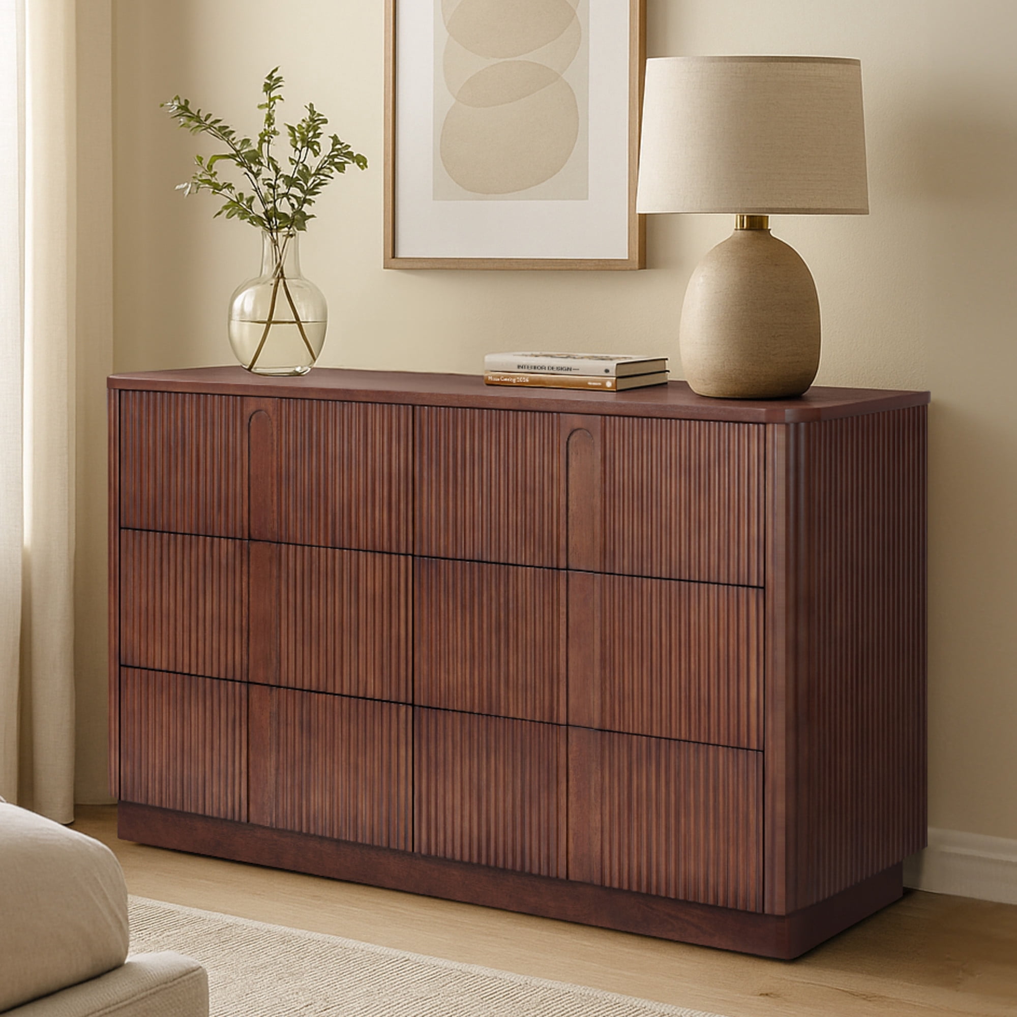 Teamson Home Potomac Modern Boho Solid Wood 6-Drawer Dresser with Deep Storage, Push-to-Open Design & Rounded Edges