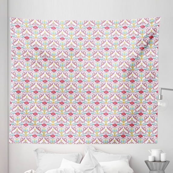 Boho Tapestry, Motifs with Flowers Butterflies and Leaves Timeless Middle Eastern Design, Fabric Wall Hanging Decor for Bedroom Living Room Dorm, 5 Sizes, Multicolor, by Ambesonne