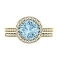 thumbnail image 2 of 2.56ct Brilliant Round Cut Natural Aquamarine 18K Yellow Gold Halo Solitaire with Accents Engagement Bridal Wedding Ring Band Set size 3.5, 2 of 7