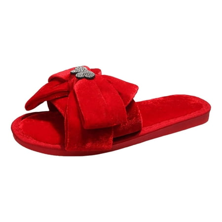 

Cathalem Plaid Sandals for Women Ladies Fashion Solid Color Bow Knot Comfortable Warm Flat Casual Sandals for Women Size 9w Red 7.5