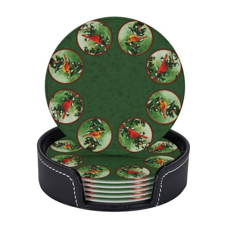 

6 Pcs Leather Coasters Cardinals Green Coasters For Drinks Cup Mat Pad Housewarming Gift Ideal For Home Decor