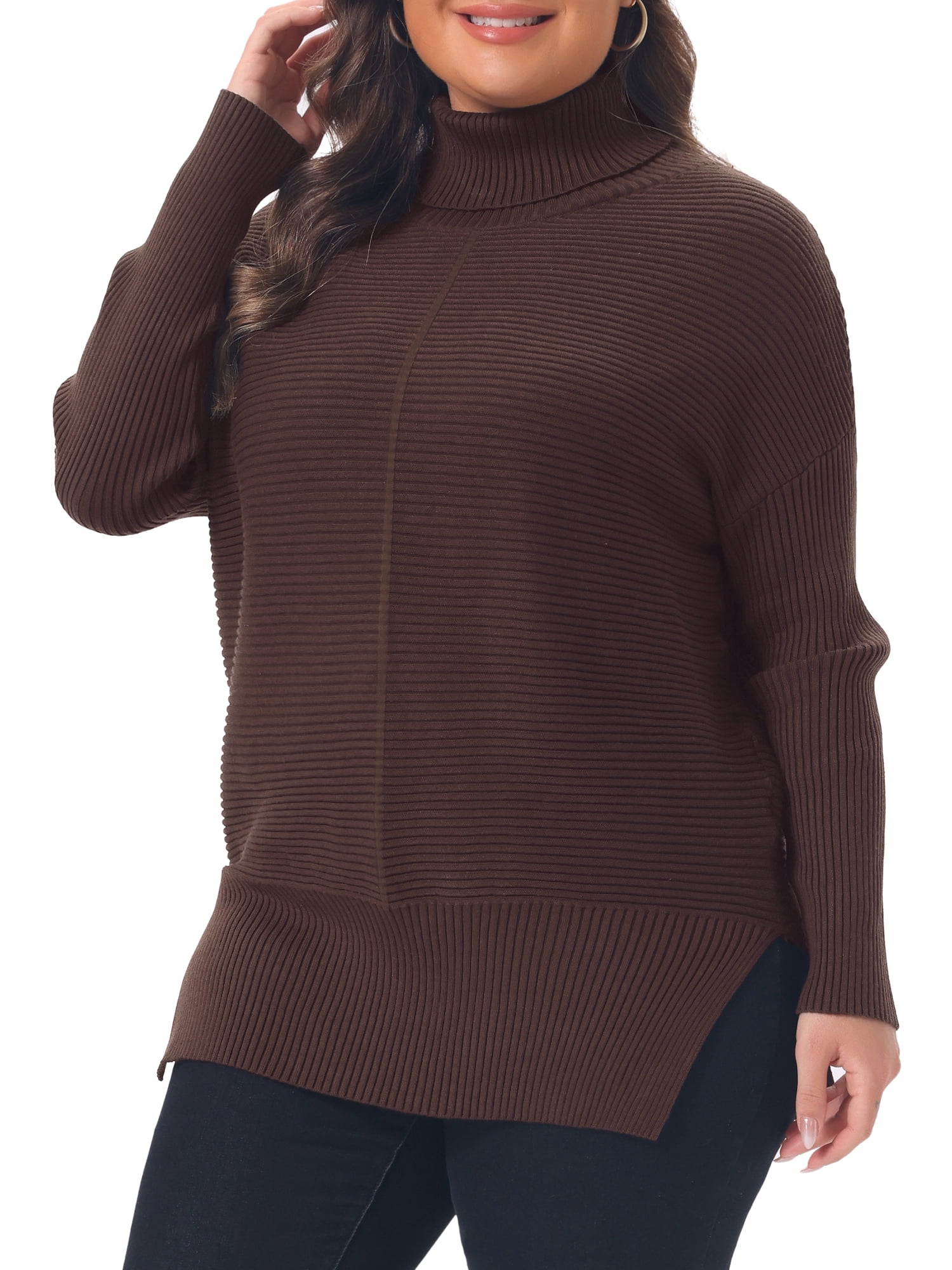 DARING DIVA Women's Plus Turtleneck Long Sleeve Sweater 1X Coffee