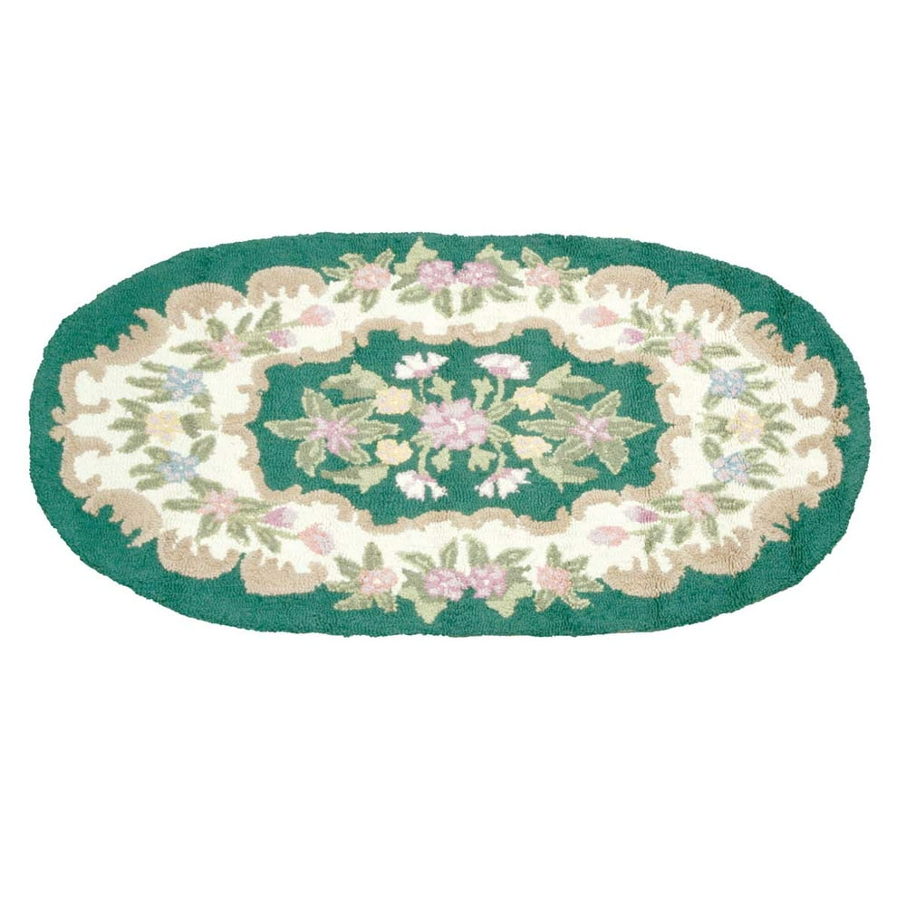 Wool Oval Traditional Area Rug Green Floral 3' x 5' Renovator's