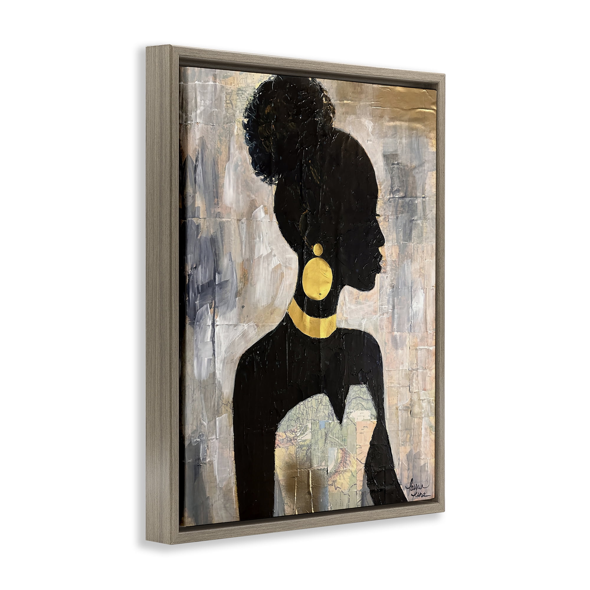 Stupell Industries Elegant Fashion Silhouette Brown Framed Floater Canvas Wall Art, design by Lauren Luna
