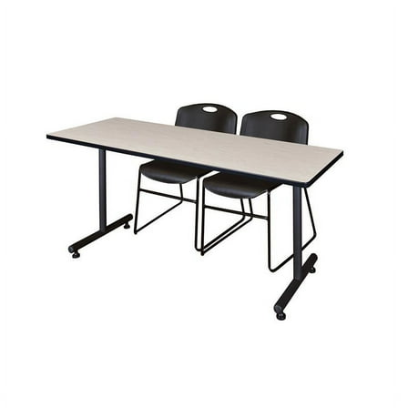 Regency 60" x 30" Kobe Training Table- Maple and 2 Zeng Stack Chairs- Black
