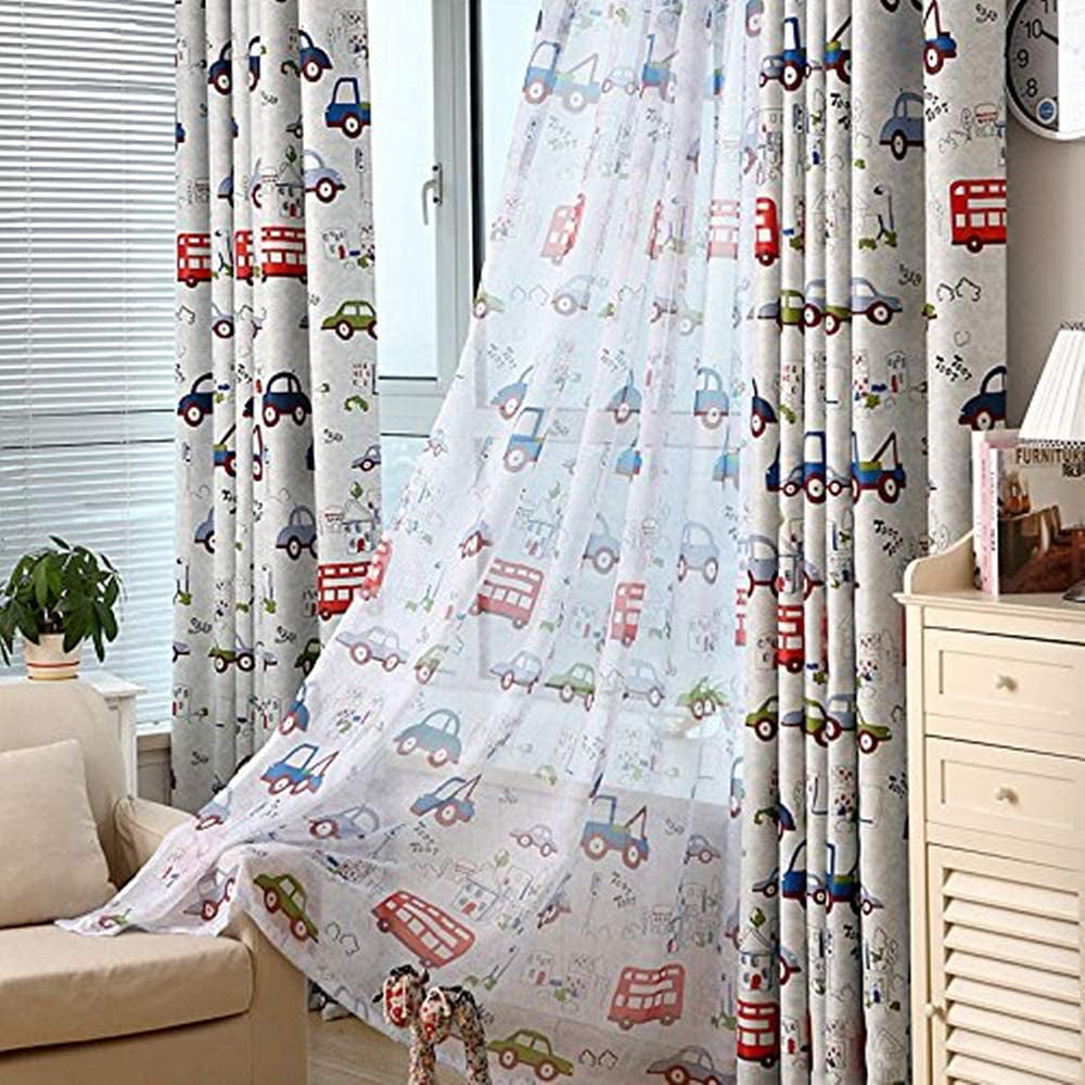 Cartoon Car Printed Blackout Curtains Thermal Insulated for Kids Bedroom 1 Panel 