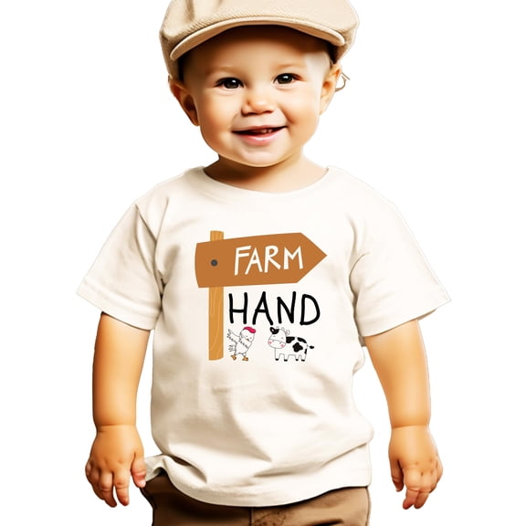 Farm Hand Shirt for Boys & Girls Funny Cow and Chicken Graphic Tee for Kids Natural Shirt Youth Medium