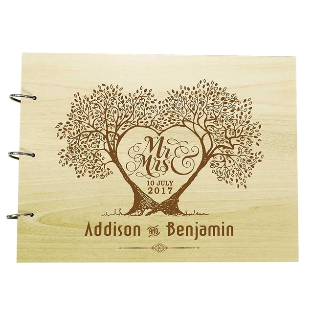 Personalized Wood Engraved Bride And Groom Tree Guest Book Rustic Wedding Photo Album Scrapbook