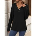 thumbnail image 5 of Womens Henley Long Sleeve Fall V Neck Fashion Dreesy Casual Tunic Sweaters Clothes Trendy Work Outfits Black XXL, 5 of 7
