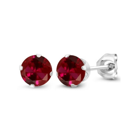 - 1.20 Ct Round 5mm Red Created Ruby 925 Sterling Silver Stud Earrings