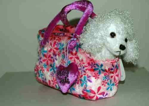 Aurora World 8" Fancy Pals Soft Toy Poodle Dog Puppy In Handbag 