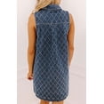 thumbnail image 2 of Women's Sail Blue Denim Mini Dress – Casual Sleeveless V Neck with Textured Collar for Summer Style, S, 2 of 7