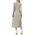 thumbnail image 3 of INSPIRE CHIC Ribbed Knitted Maxi Dress for Women's High Waist Pleated Front Long Sleeve A-Line Dresses XS Grey Khaki, 3 of 6