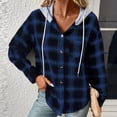 thumbnail image 3 of Sudadera Chaqueta informal para mujer Camisas a cuadros con botones de un solo pecho Chaquetas diarias de primavera Cgtredaw Azul T XL para Mujer, 3 of 5