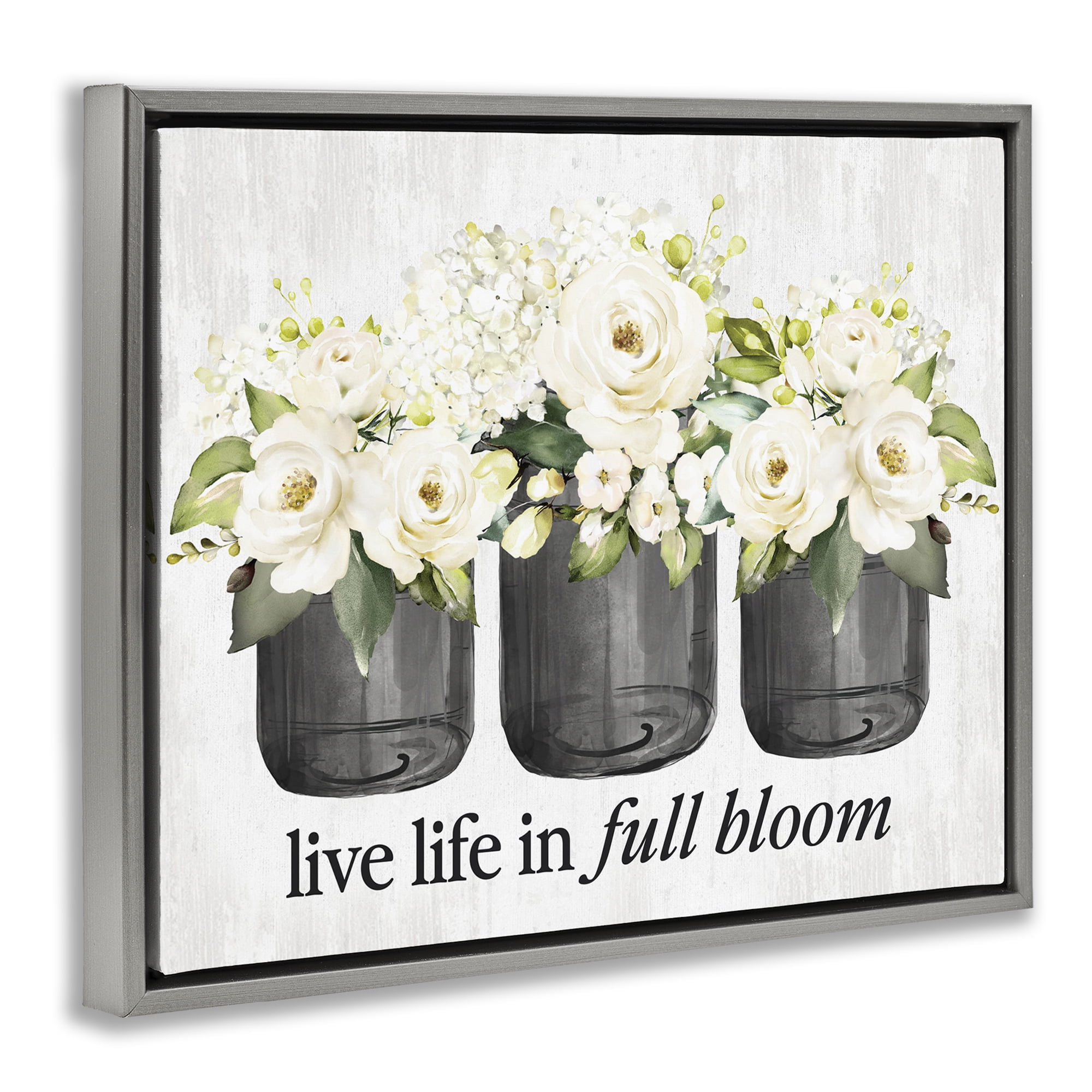 Stupell Industries Life In Full Bloom Botanical & Floral Painting Gray Floater Framed Canvas Art Print Wall Art, 21 x 17