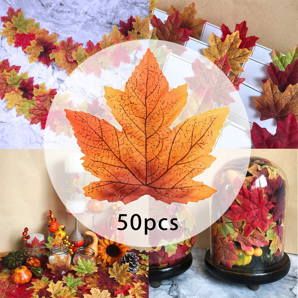 50pcs Artificial Maple Leaves Bulk Fake Leaf Table Door Party Shower Decor 