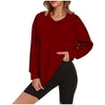 thumbnail image 2 of NinXxx Women's Casual Loose Solid Long Sleeve Hoodie Pullover Sweatshirt Red S, 2 of 6