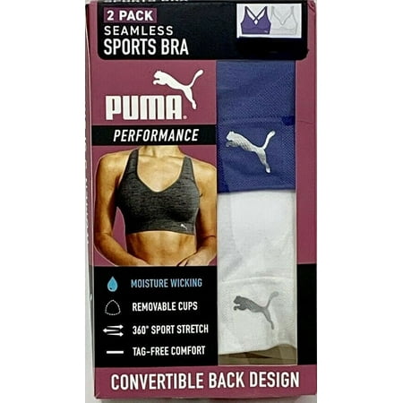 Puma Women's Sports Bra 2 Pack Seamless Removable Cups Size: S, Color: Purple/White