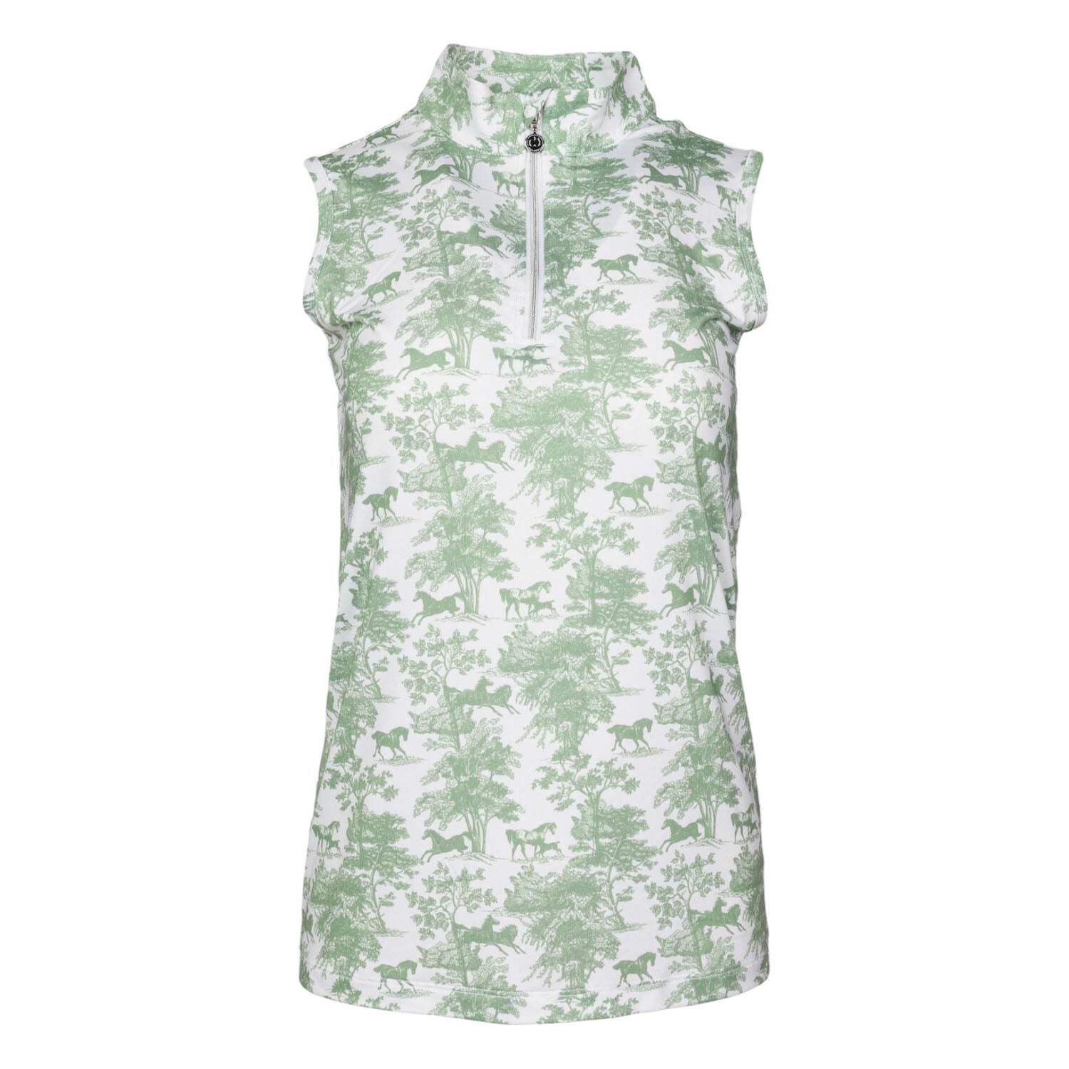 Dapplebay Equestrian Toile 1/4 Zip Light Riding Top - Sleeveless-Green/White