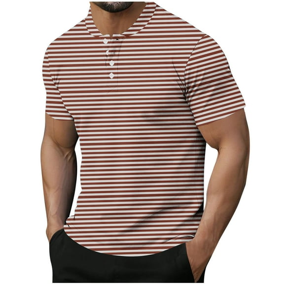 Men's Striped Short Sleeve T-Shirt Summer Business Casual Pique Cotton Shirt