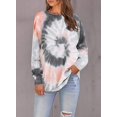 thumbnail image 4 of Sudadera informal de mujer con cuello redondo, manga larga y diseño teñido anudado en bloques de color, 4 of 6