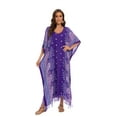 thumbnail image 2 of Beautybatik Purple Boho Flora Printed Women Plus Size Kaftan Kimono Loungewear Maxi Long Dress 1X, 2 of 5