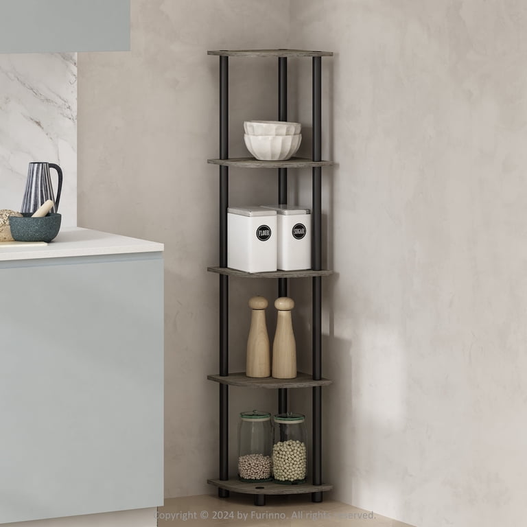 Furinno Turn N Tube 5-Tier Corner Bookcase, French Oak photo 1