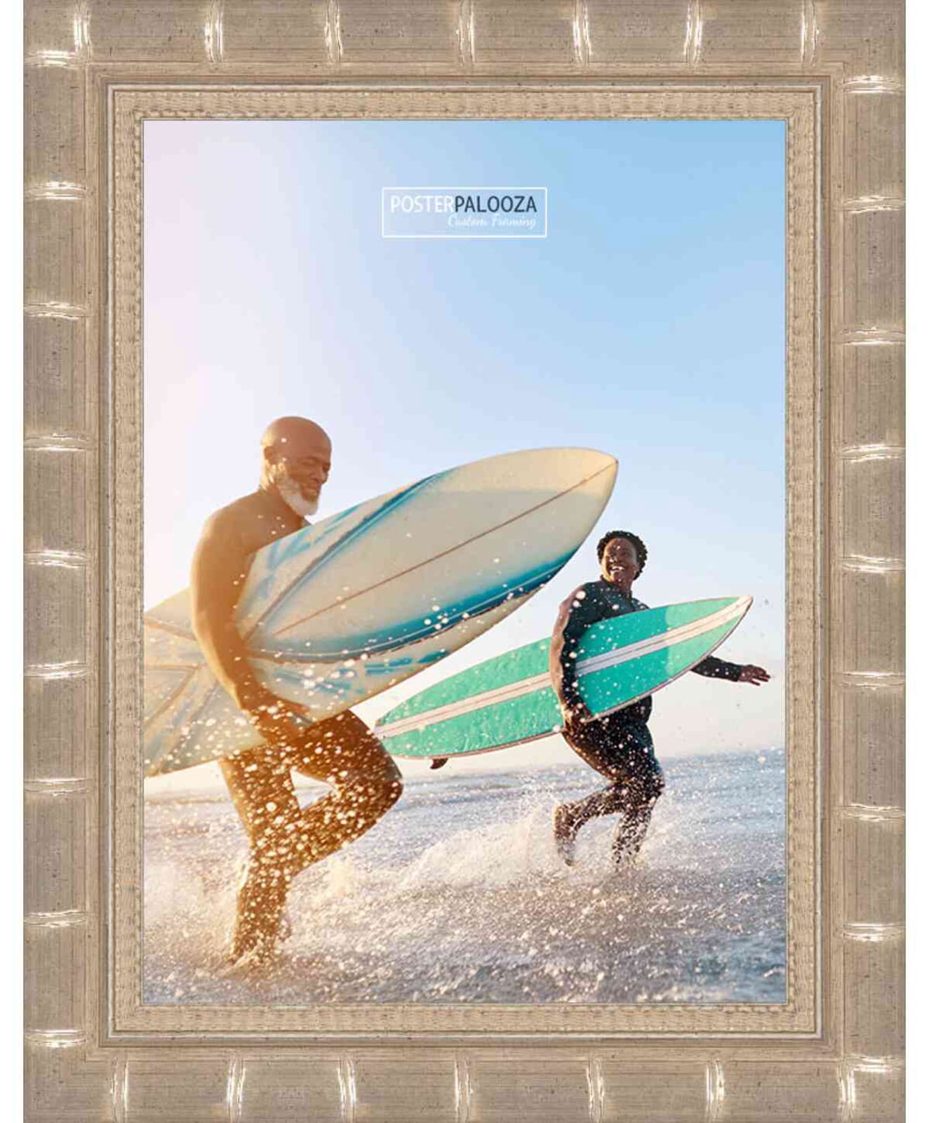 18x24 Silver Modern Bamboo Picture Frame - UV Acrylic, Foam Board Backing, Hanging Hardware