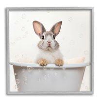 Stupell Industries Rabbit Bubble Bath Animals & Insects Painting Gray Framed Art Print Wall Art, 24 x 24