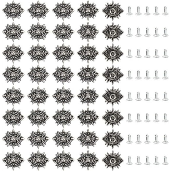 40 Sets Eye Shape Rivets Alloy Rapid Stud Rivets for DIY Leather Craft Clothes Shoes Suitcase Handbag Decoration Rivets Antique Silver