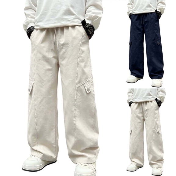 Bixock Boys Sweatpants High Waist Cargo Pants Kids Trousers Elastic Waist Solid Color Side Pocket Loose Stretch Fall Winter Outdoor Sport Casual Wear Size 5-6Years