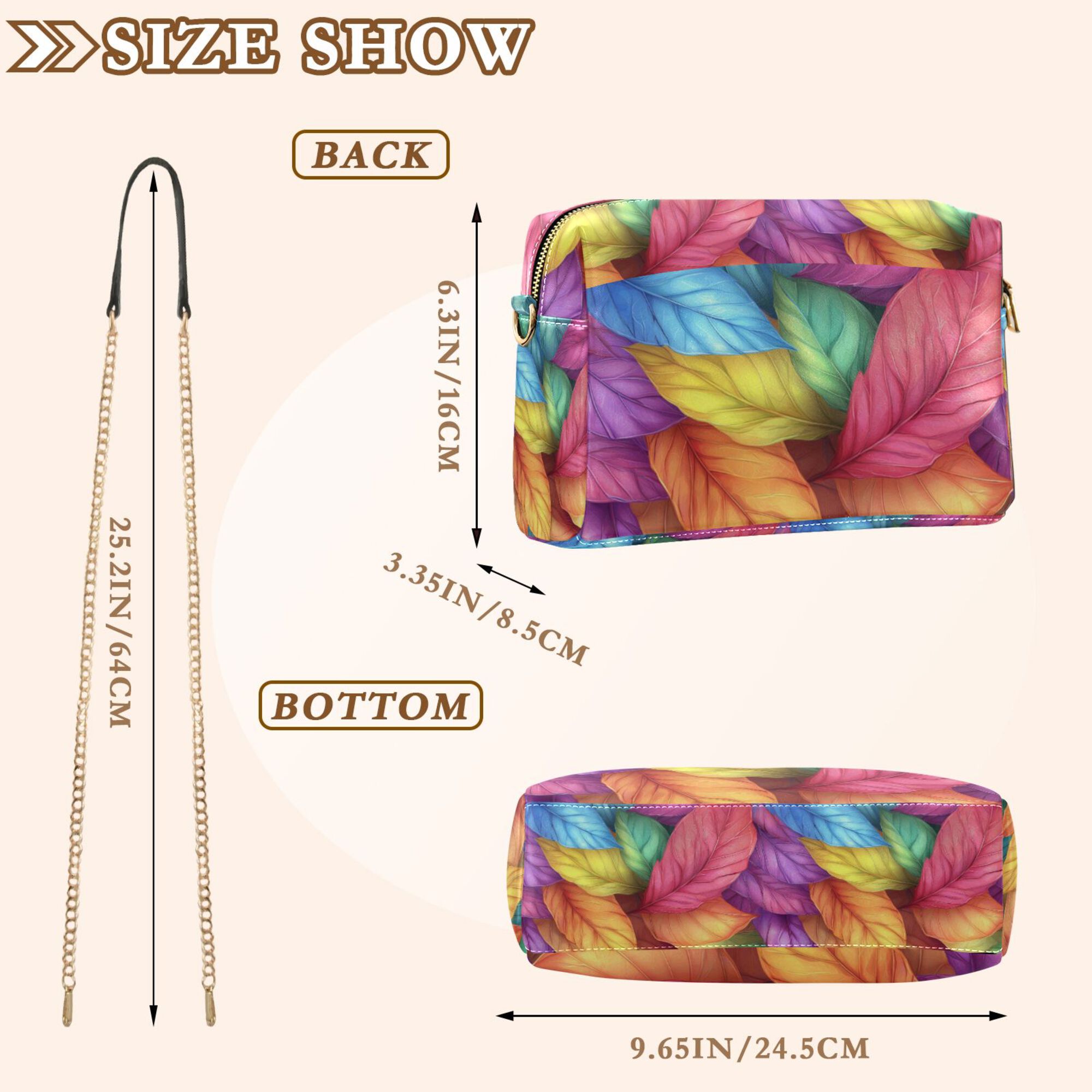 FORMRS Women Crossbody Purse with Chain Strap Vegan Leather Shoulder Handbag, Vibrant Leaves Pattern
