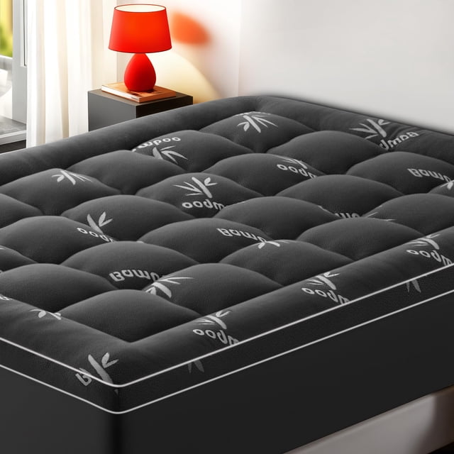 Bamboo Mattress Topper Queen Size, Soft Breathable Extra Thick Pillow Top Mattress Pad with Stretchable Pockets for 8-21 inches Mattress for Back Pai