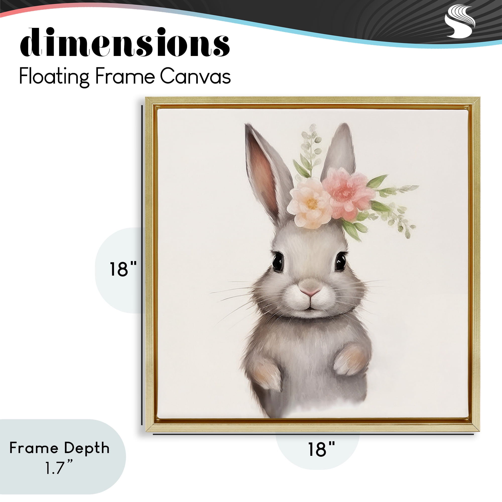 Stupell Industries Sweet Floral Crowned Bunny Gold Framed Floater Canvas Wall Art, design by Lazar Studio