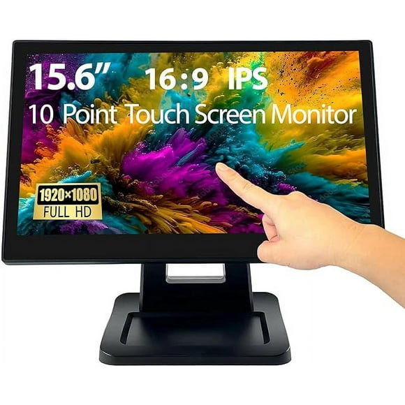 Angel Canada 15.6 Inch 1920 x 1080 FHD IPS Touchscreen POS Monitor Metal Housing, 10 Points Touch HDMI VGA, Waterproof Dustproof Screen 1080P, Indusitrial, Office, Retail, Gym, Warehouse