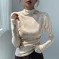 thumbnail image 2 of fatyb Striped Mock Neck Shirts Womens Long Sleeve Slim Tops Stretchy Undershirts Casual Basic Shirts, 2 of 3