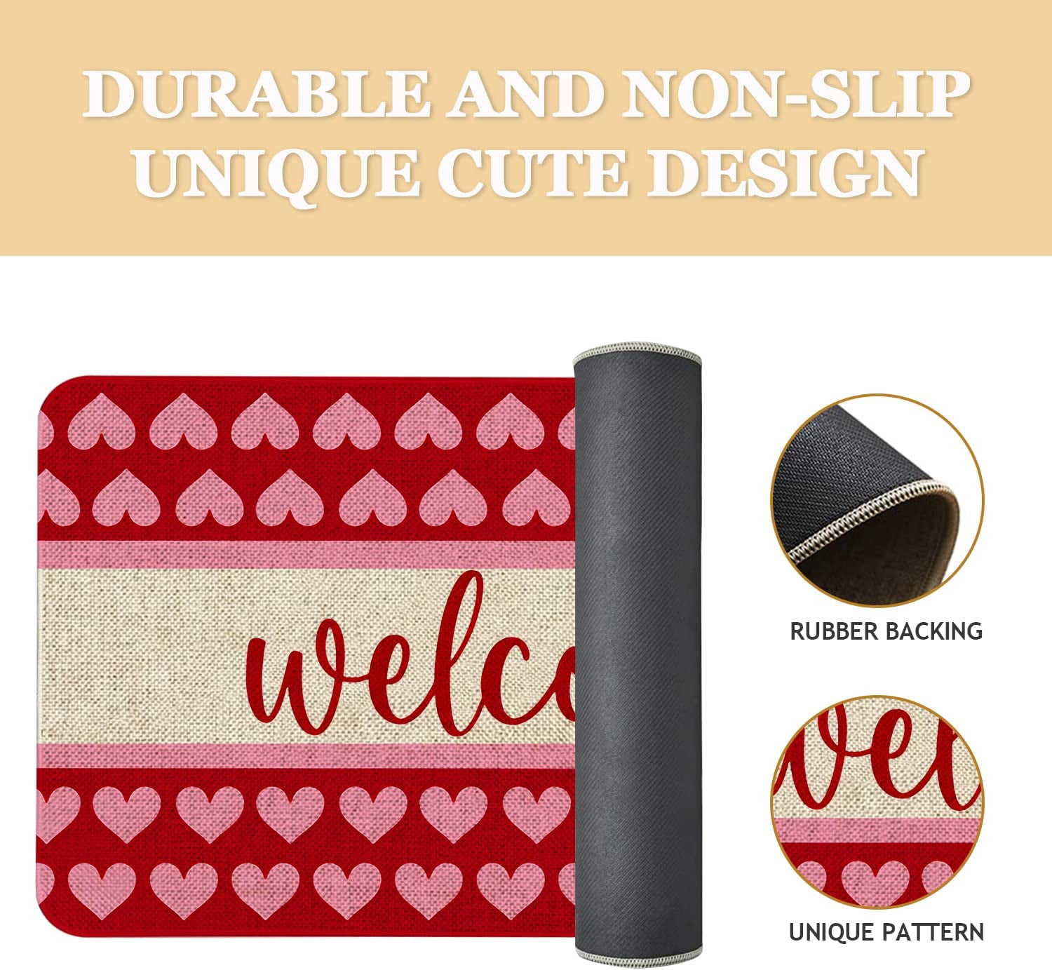 Roszwtit Valentines Day Door Mat 30 X 17 Inch Red Heart Welcome Doormat Indoor Outdoor Entrance Floor Mat Non Slip Valentine Decor Rubber Door Mats