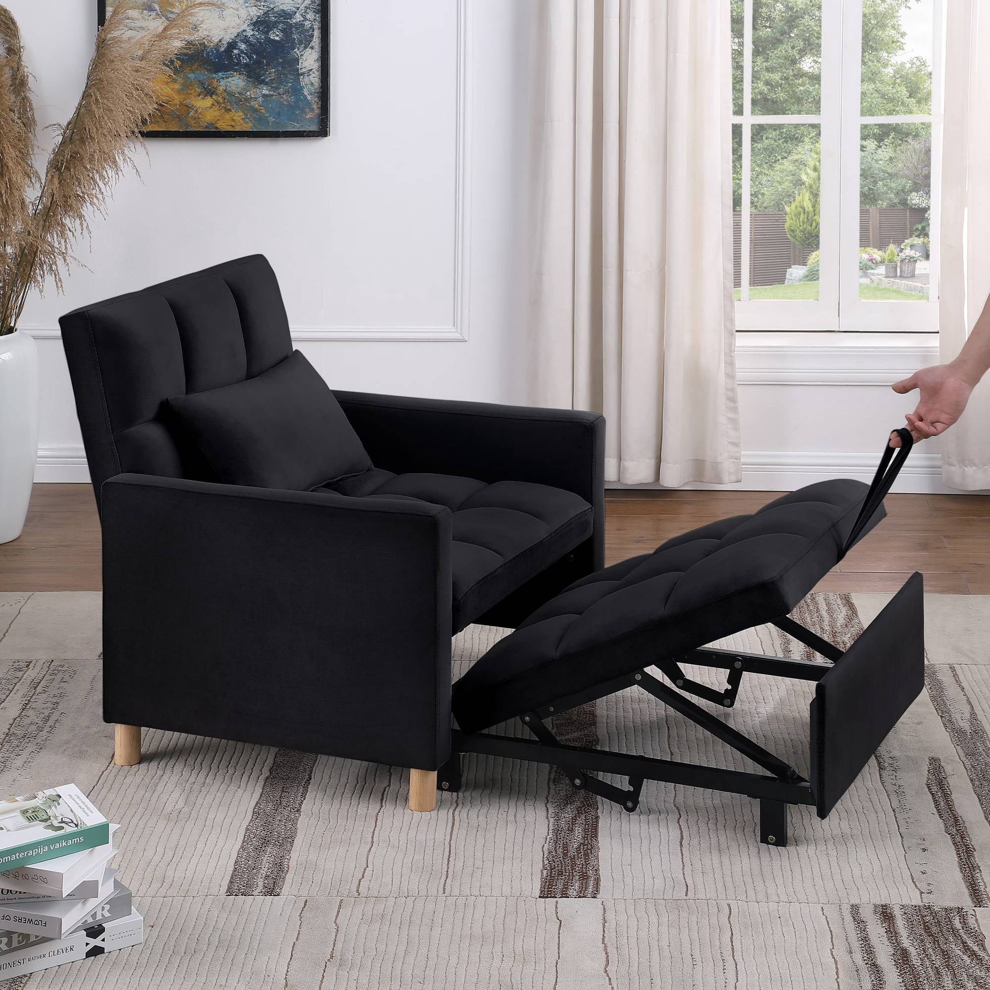 3-in-1 Convertible Single&nbsp;Sofa Chair Bed,Sleeper Sofa Chair Bed with Pillow,Multi-Functional Sleeper Chair, Black