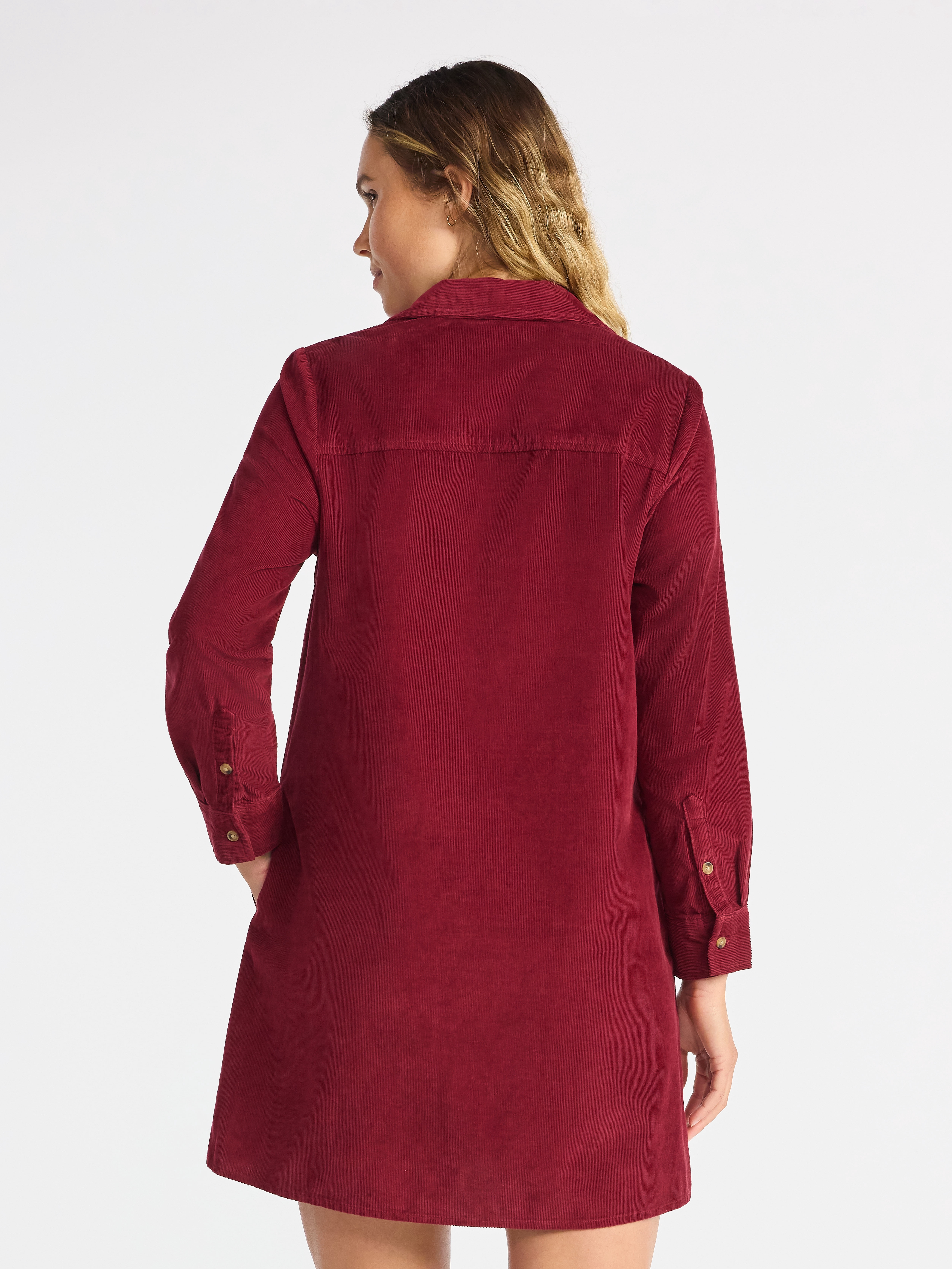 Time and Tru Women's Corduroy Shirtdress with Long Sleeves, Sizes XS – XXXL