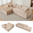 thumbnail image 2 of Newest Compression Sectional Couch with Comfy Chaise, Boneless L Shape Sofa with Deep Seat, Minimalist Modular Couches Sleeper for Living Room Bedroom Apartment Lounge,corduroy,Beige, 2 of 7