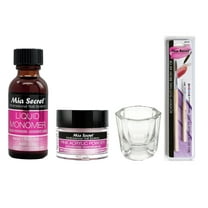Mia Secret - Liquid Monomer 1oz   Pink Acrylic Powder 0.25 oz   Dappen Dish   Academy Duo Nail Brush #8 OR - COMBO