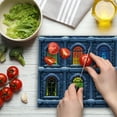 thumbnail image 3 of Urban Cutting Board, Building with Colorful Windows in the Snowy Winter Night Time Illustration Image, Decorative Tempered Glass Cutting and Serving Board, Large Size, Multicolor, by Ambesonne, 3 of 5