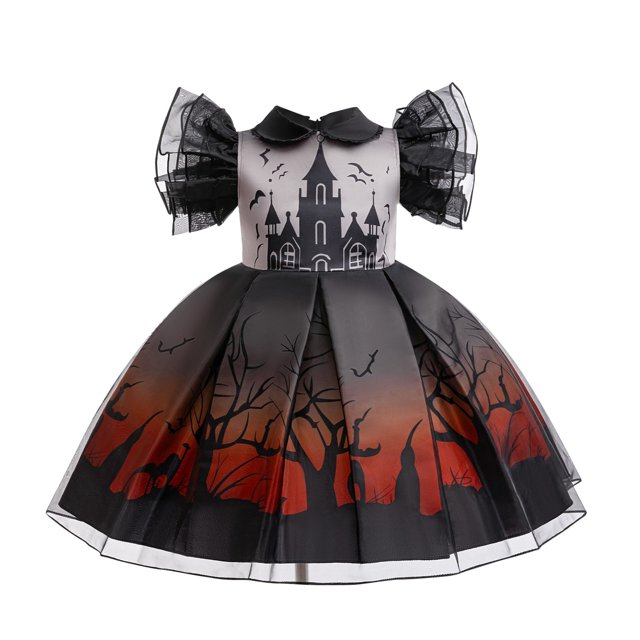 Vestido de Halloween para niñas, vestido estampado, disfraz de bruja para juego de rol, disfraz de mascarada
