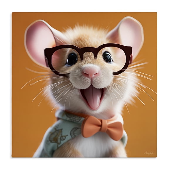 Stupell Industries Eclectic Happy Mouse on Orange Canvas Art, 17 x 17, by Roozbeh